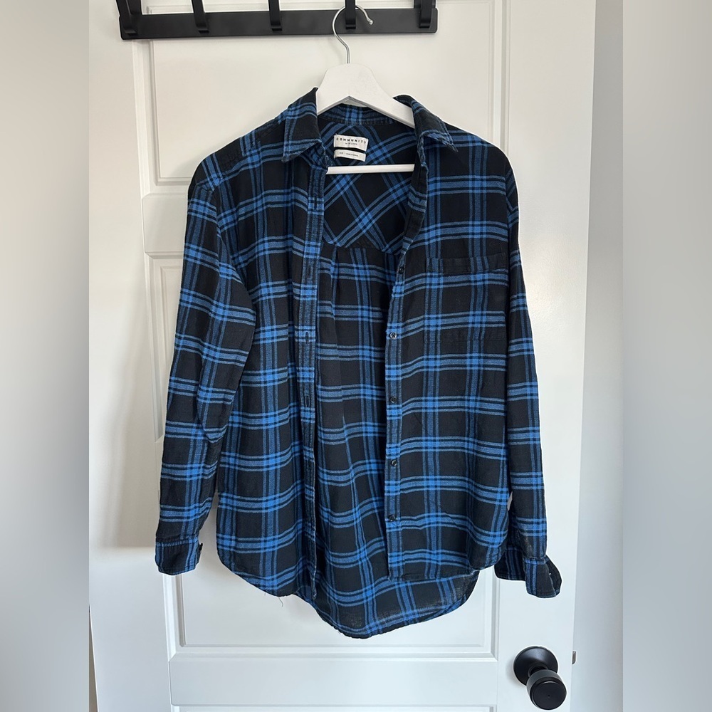 Community Blue Plaid Oversized Button Down Shirt